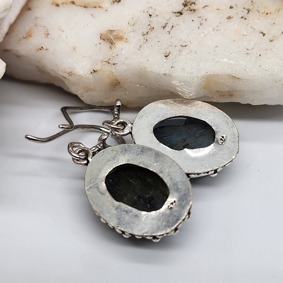 Natural Labradorite Stones Silver 925 Earrings - Picture 3 of 8